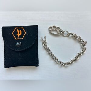 Pnut Jewelry Brass Knuckles Silver Bracelet Punk Hardcore Chain Dangle Charm